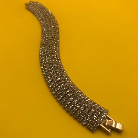 Gold-Tone 7 Row Rhinestone Bracelet - Picture 3 of 6